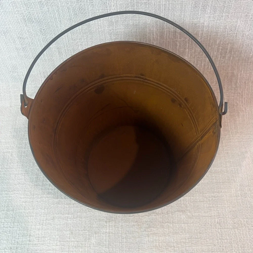 Primitive Rustic American Flag Tin Bucket‎ Holiday Seasonal Decor USA 6.75